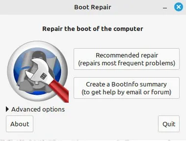 boot repair disk - main window