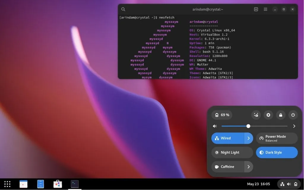 Crystal Linux desktop