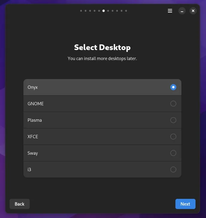 Desktop env selection while installing Crystal Linux
