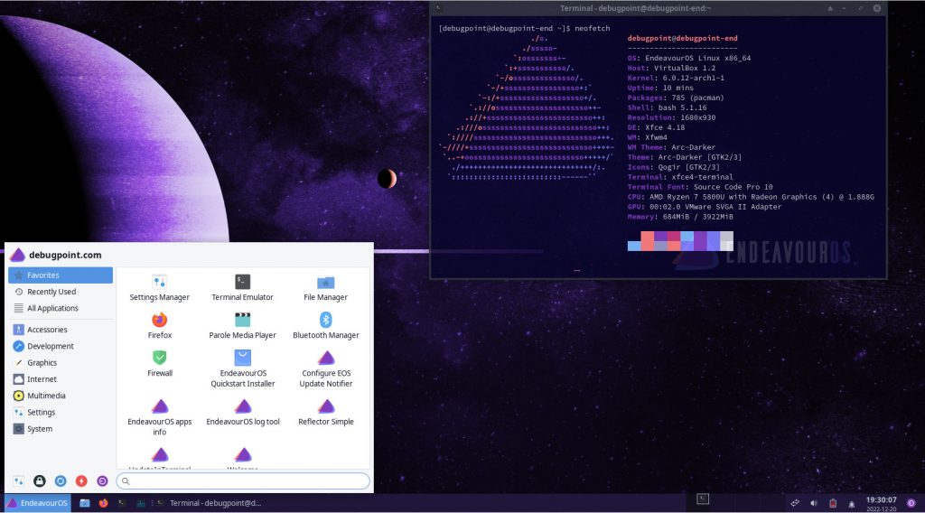 EndeavourOS Cassini Desktop with Xfce 4.18
