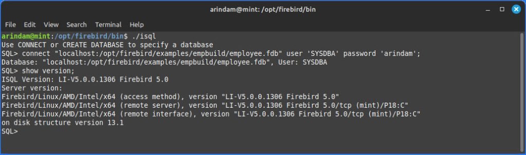 Firebird 5.0.0 in Linux Mint