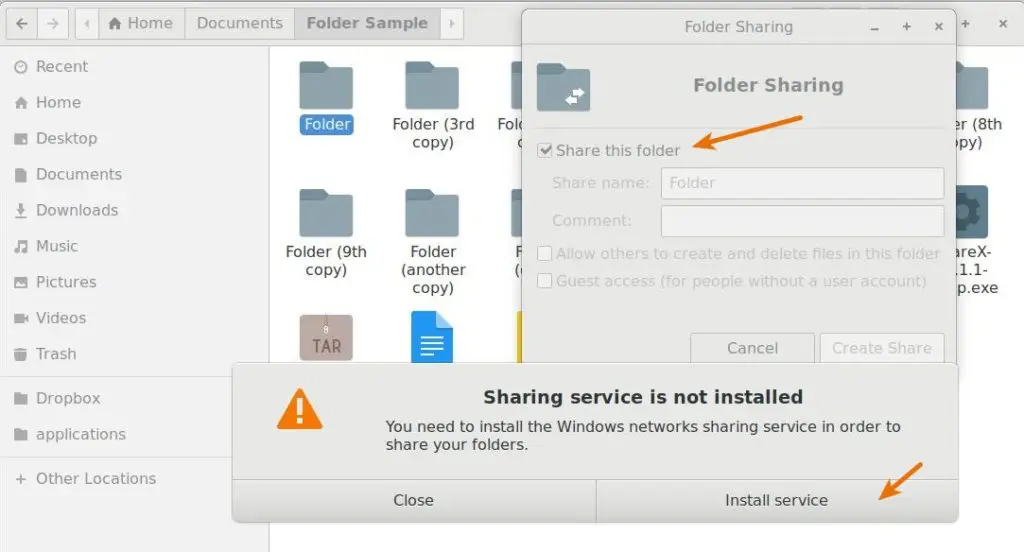 Folder Sharing Option - Install Samba