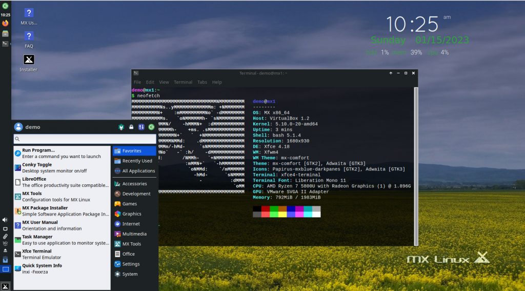 MX Linux 21.3 running Xfce 4.18