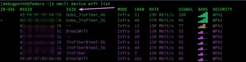 nmcli device wifi list