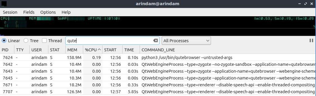 qutebrowser memory consumption