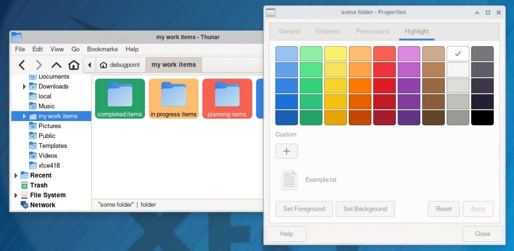 Thunar introduces folder highlight colour