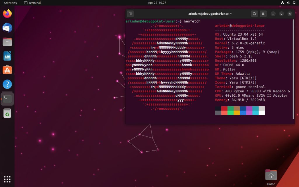 Ubuntu 23.04 Lunar Lobster Desktop