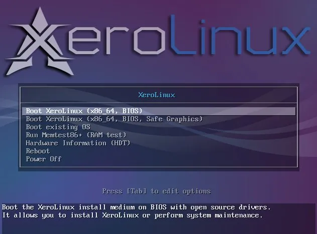 XeroLinux Boot Menu