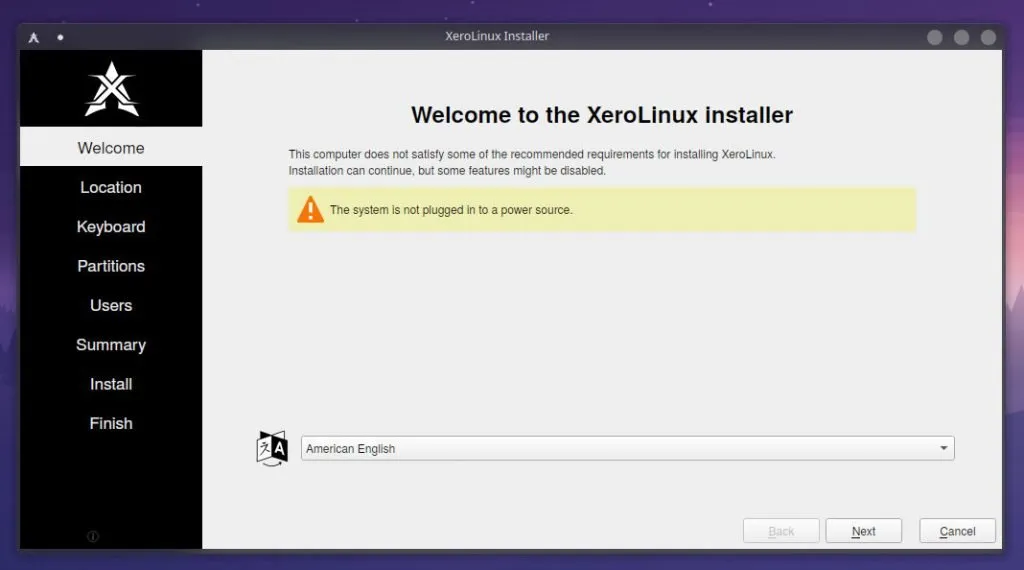 XeroLinux installer first screen