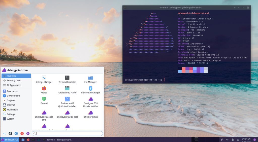 EndeavourOS with Xfce desktop